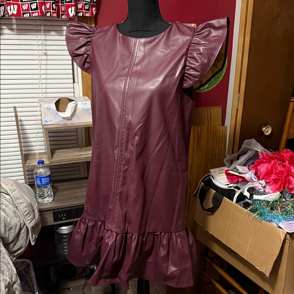 She + Sky Burgundy Ruffle Dress